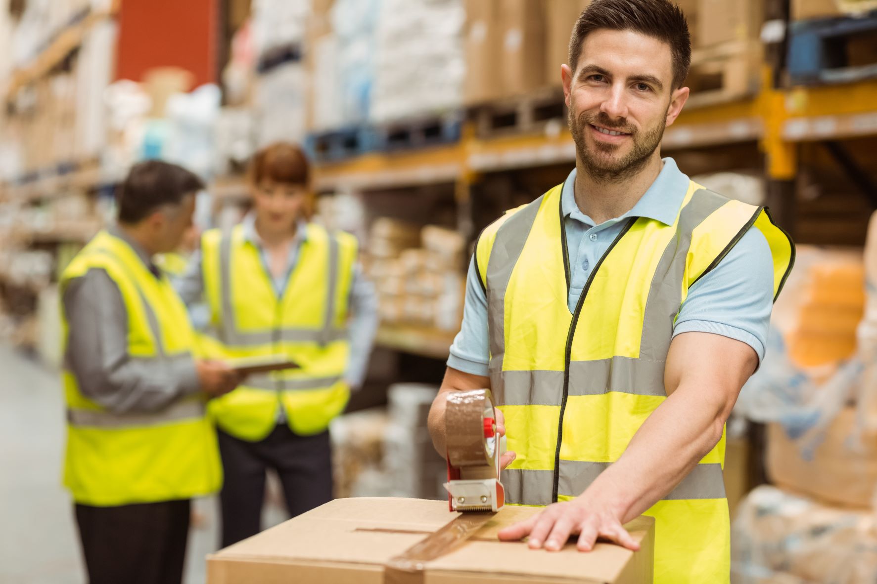 Warehouse logistics staff at work